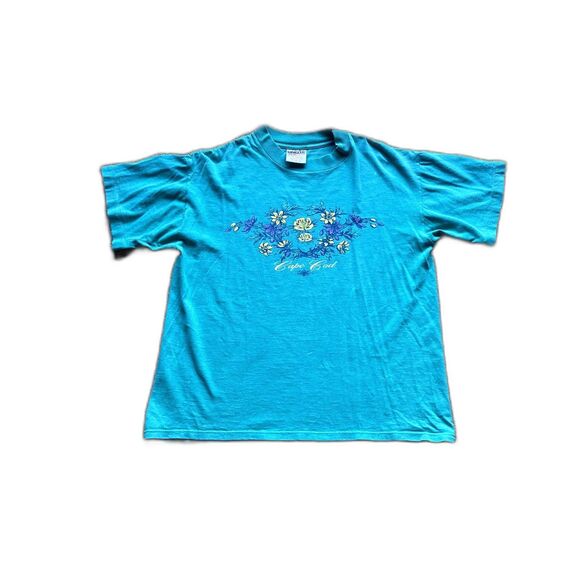 VINTAGE ONEITA CAPE COD GRAPHIC T-SHIRT TURQUOISE USA MEDIUM WOMENS - Picture 1 of 6